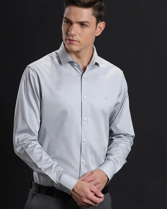 Mens Slim Fit Solid Grey Formal Satin Shirt