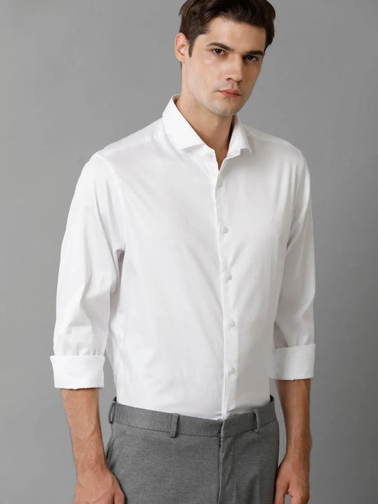 Mens Regular Fit Solid White Formal Satin Shirt-SEBWH-M