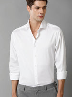 Mens Regular Fit Solid White Formal Satin Shirt-SEBWH-M