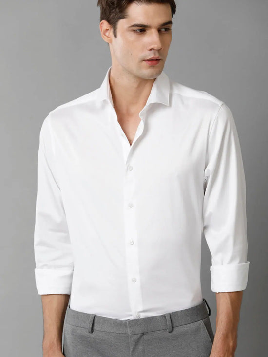 Mens Regular Fit Solid White Formal Satin Shirt-SEBWH-M