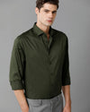 Mens Regular Fit Solid Olive Green Formal Satin Shirt