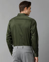 Mens Regular Fit Solid Olive Green Formal Satin Shirt