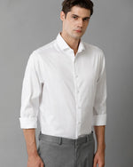 Mens Regular Fit Solid White Formal Satin Shirt-SEBWH-S