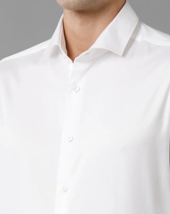 Mens Regular Fit Solid White Formal Satin Shirt-SEBWH-S