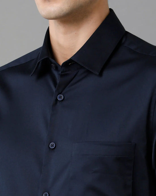 Men Slim fit Solid Formal Navy Shirt