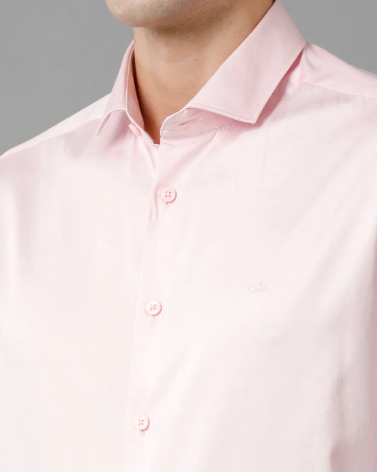 Mens Regular Fit Solid Pink Formal Satin Shirt