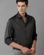 Mens Regular Fit Solid Grey Formal Satin Shirt