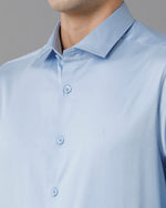 Mens Regular Fit Solid Blue Formal Satin Shirt