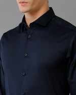 Mens Regular Fit Solid Navy Formal Satin Shirt