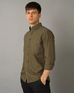 Mens Regular fit Solid Olive Green Casual Shirt