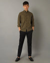 Mens Regular fit Solid Olive Green Casual Shirt