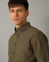 Mens Regular fit Solid Olive Green Casual Shirt