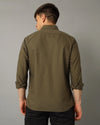 Mens Regular fit Solid Olive Green Casual Shirt