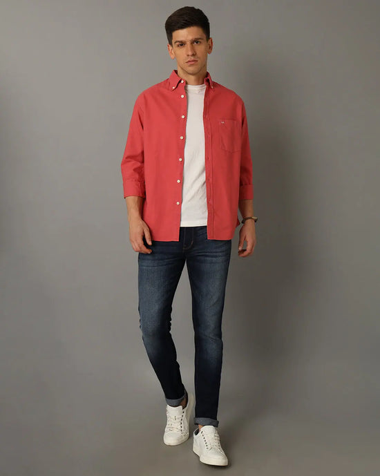 Mens Regular fit Solid Pink Casual Shirt