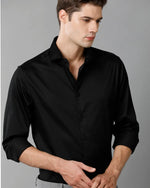 Mens Regular Fit Solid Black Formal Satin Shirt