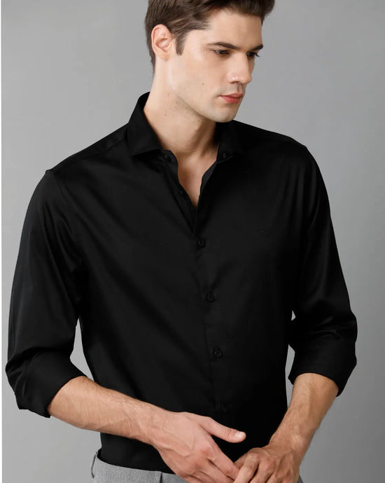 Mens Regular Fit Solid Black Formal Satin Shirt