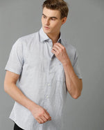 Mens regular fit plain light blue casual linen blend shirt