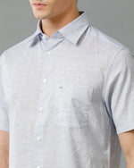 Mens regular fit plain light blue casual linen blend shirt