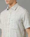 Mens Regular Fit Plain Textured Grey Casual Cotton Linen Stretch Shirt