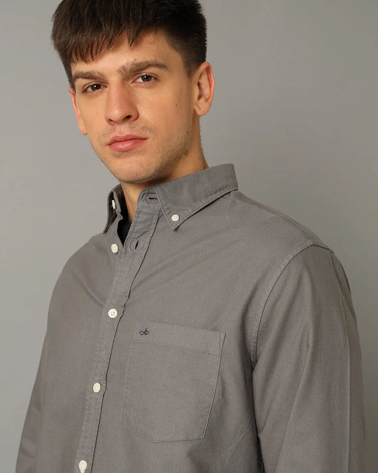 Mens Regular fit Solid Grey Casual Shirt