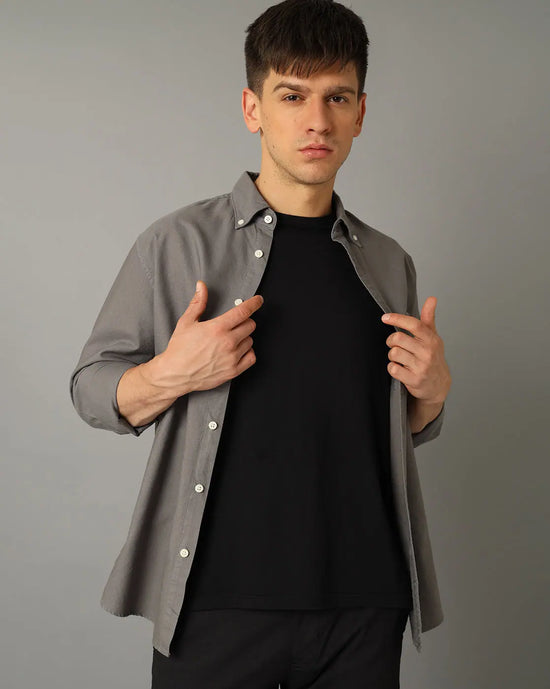 Mens Regular fit Solid Grey Casual Shirt