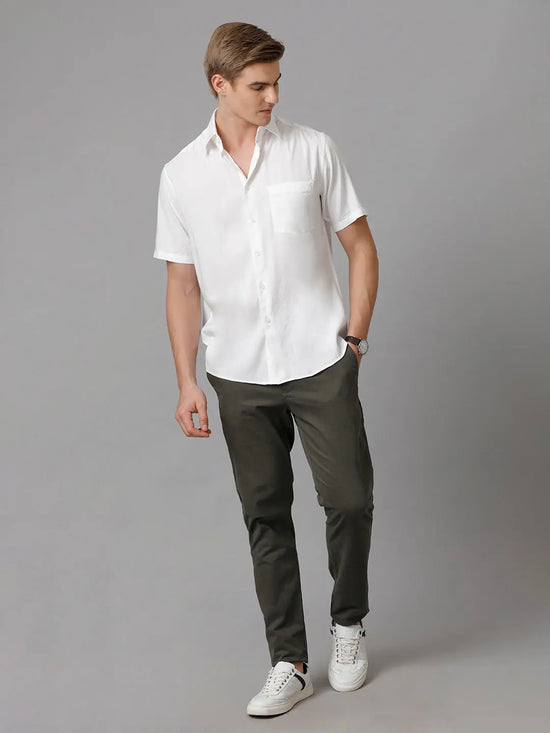 Men Solid Casual White Shirt