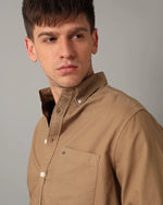 Mens Regular fit Solid Beige Casual Shirt