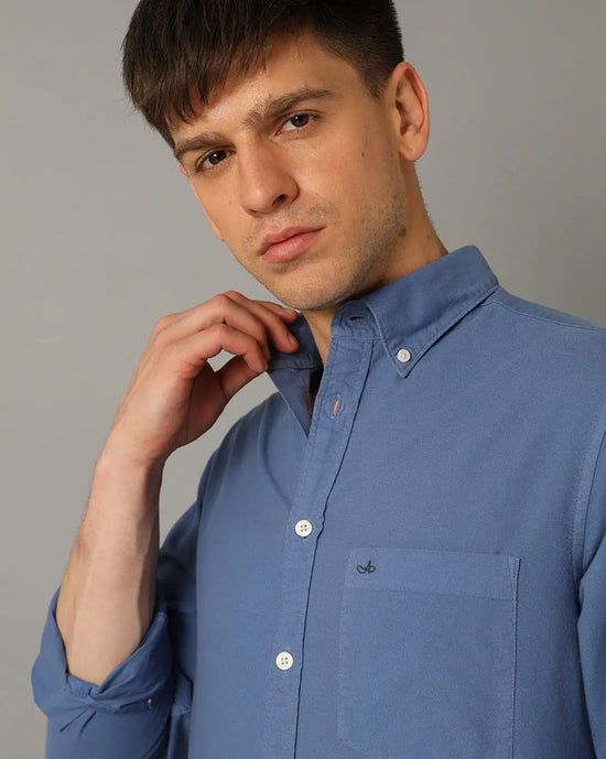 Mens Regular fit Solid Blue Casual Shirt