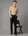 Mens Regular Fit Solid Beige Casual Linen Shirt-LEYTO- S