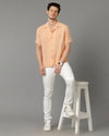 Mens Regular Fit Solid Orange Casual Linen Shirt-LACH-S