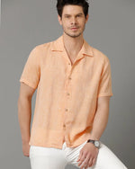 Mens Regular Fit Solid Orange Casual Linen Shirt-LACH-S