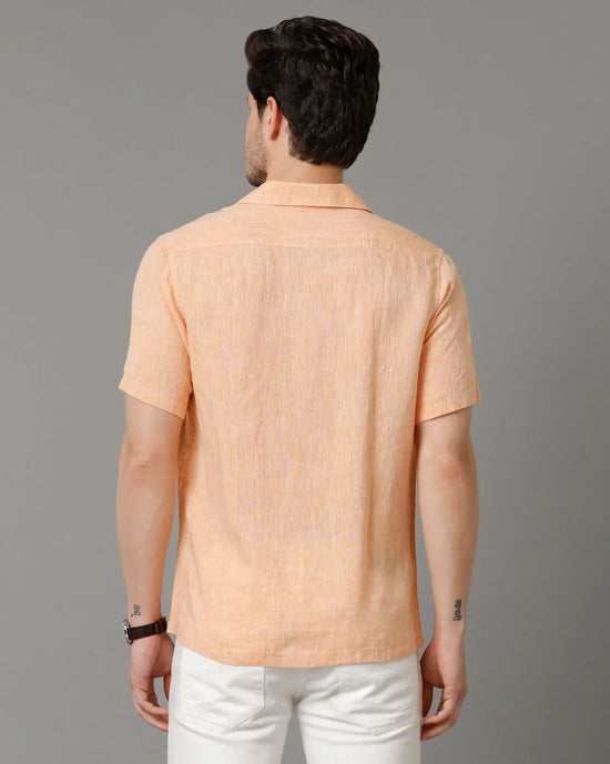 Mens Regular Fit Solid Orange Casual Linen Shirt-LACH-S