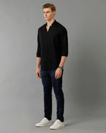 Mens Regular Fit Solid Black Casual Linen Blend Shirt