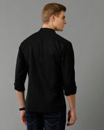 Mens Regular Fit Solid Black Casual Linen Blend Shirt