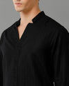 Mens Regular Fit Solid Black Casual Linen Blend Shirt