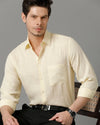 Mens Regular Fit Solid Yellow Casual Linen Shirt