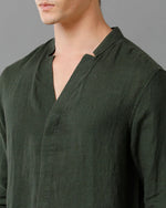 Mens Regular Fit Solid Green Casual Linen Shirt-LAZLO- S