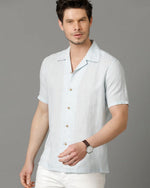 Mens Regular Fit Solid Green Casual Linen Shirt-LERRY- S