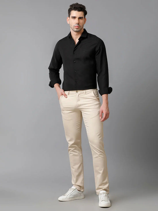 Mens Regular Fit Solid Black Casual Linen Shirt-LEGEN-S