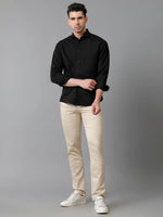 Mens Regular Fit Solid Black Casual Linen Shirt-LEGEN-S