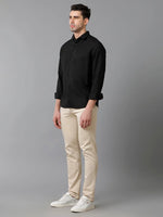 Mens Regular Fit Solid Black Casual Linen Shirt-LEGEN-S