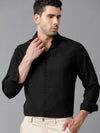 Mens Regular Fit Solid Black Casual Linen Shirt-LEGEN-S