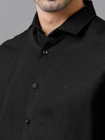 Mens Regular Fit Solid Black Casual Linen Shirt-LEGEN-S