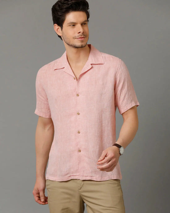 Mens Regular Fit Solid Red Casual Linen Shirt