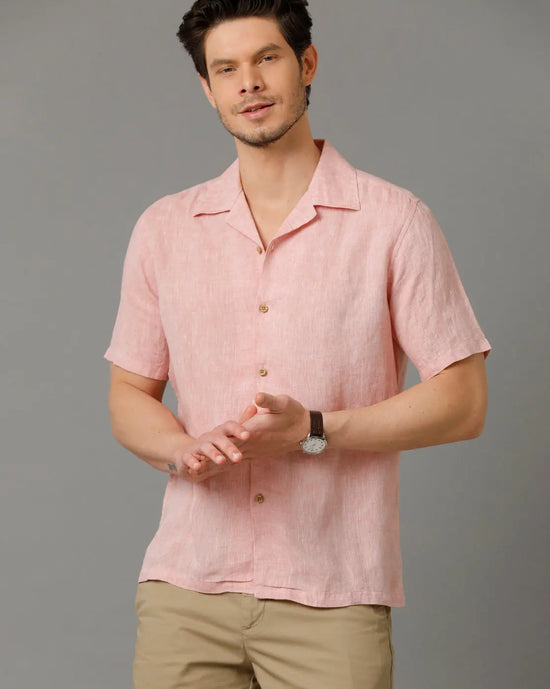 Mens Regular Fit Solid Red Casual Linen Shirt