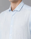 Mens Regular Fit Solid Blue Casual Linen Shirt-LEWIS-S