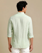 Mens Regular Fit Tea Green Solid Casual Linen Shirt