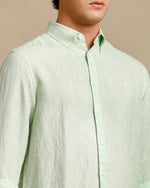 Mens Regular Fit Tea Green Solid Casual Linen Shirt