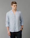 Mens Regular Fit Solid Blue Casual Linen Shirt-LAUNI-S