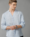 Mens Regular Fit Solid Blue Casual Linen Shirt-LAUNI-S